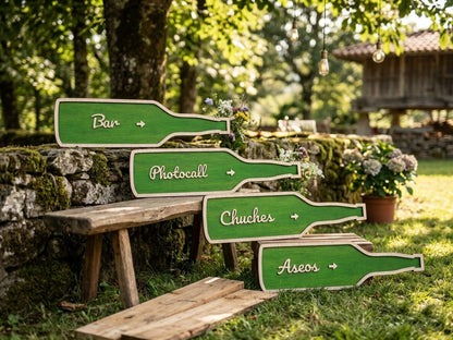 Señal de boda personalizada en madera – Flecha direccional efecto sidra