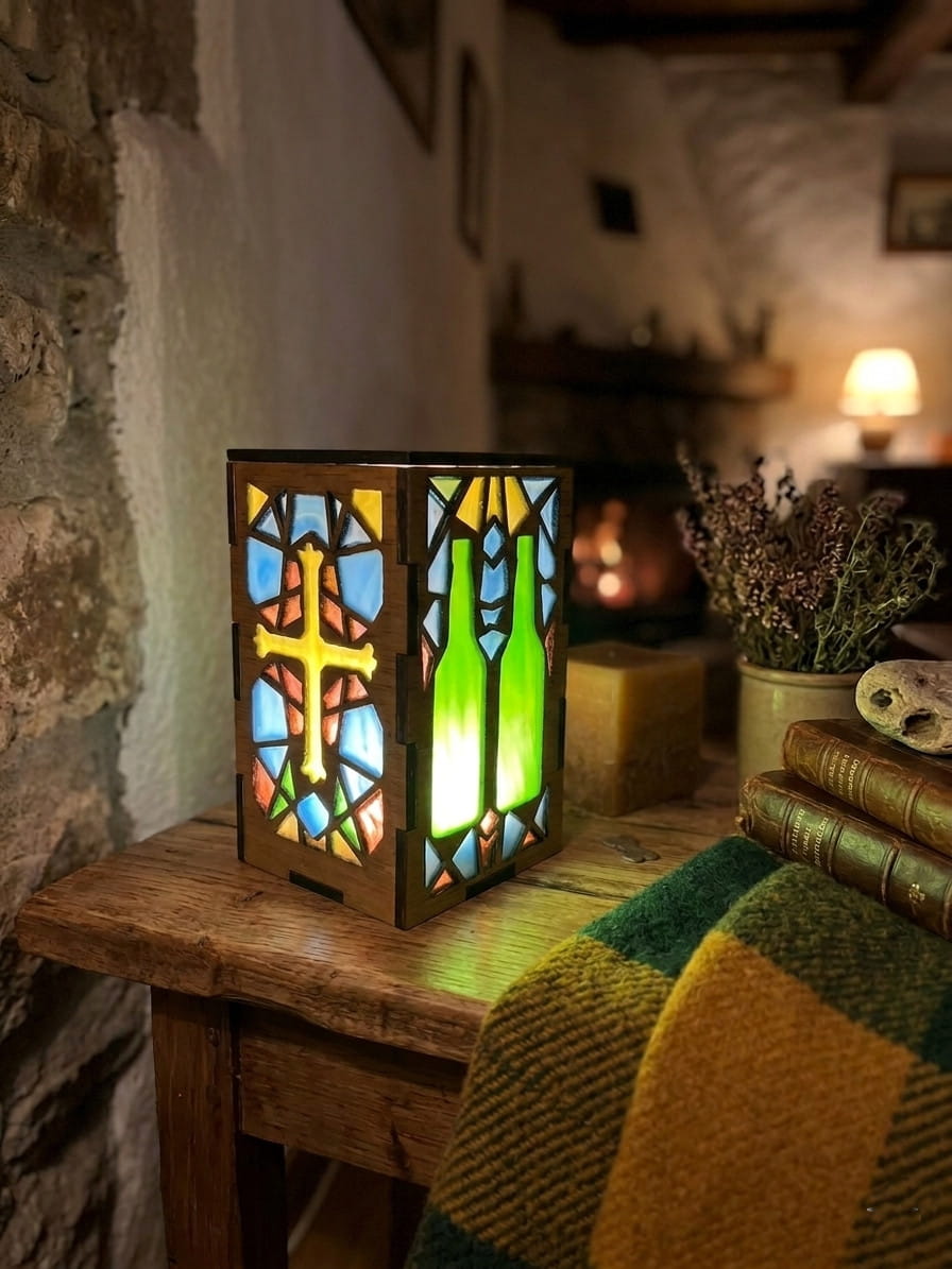Lámpara decorativa de madera con luz LED – diseño asturiano artesanal