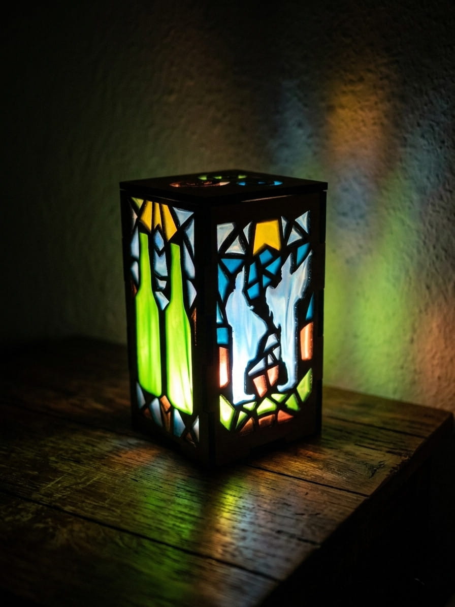 Lámpara decorativa de madera con luz LED – diseño asturiano artesanal