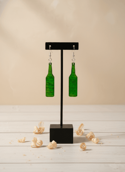 Pendientes artesanales botella de sidra – Madera pintada a mano