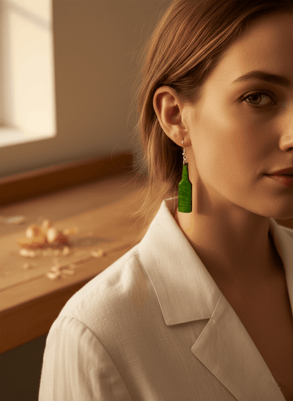 Pendientes artesanales botella de sidra – Madera pintada a mano