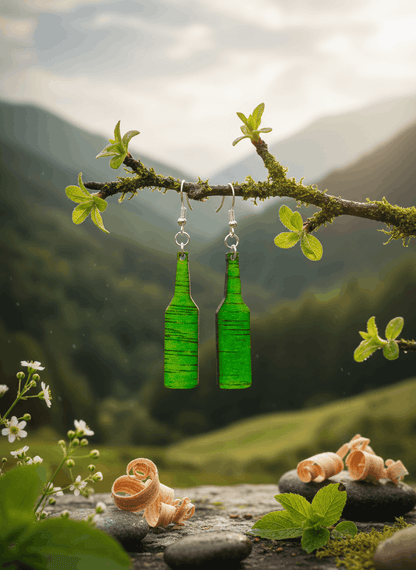 Pendientes artesanales botella de sidra – Madera pintada a mano