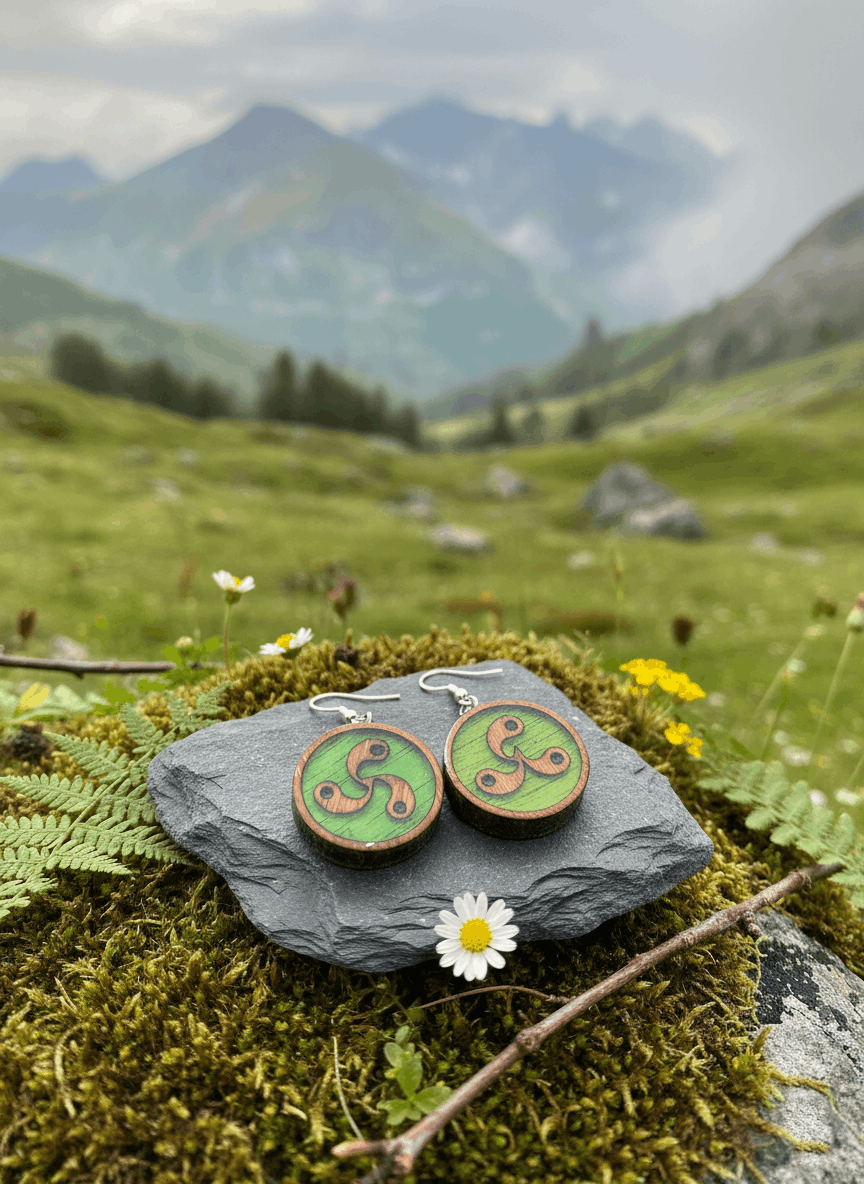Pendientes artesanales trisquel – Madera y resina pintados a mano