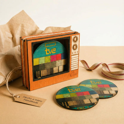 Posavasos “Carta de ajuste TVE” – Juego de 4 en caja de TV retro