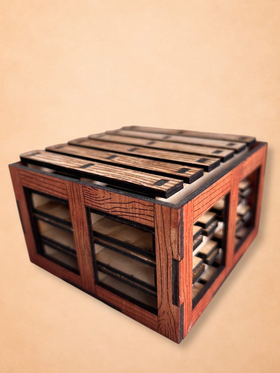 Pack de 4 Posavasos de Madera Diseño Palet con Caja Artesanal