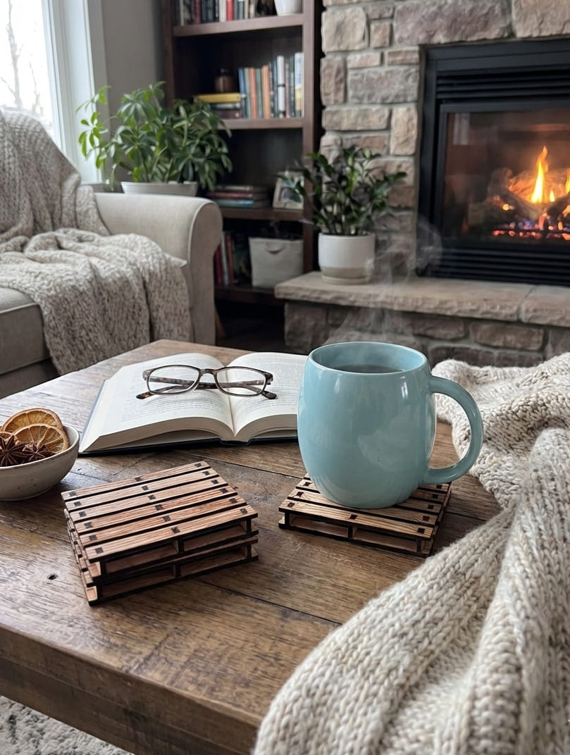 Pack de 4 Posavasos de Madera Diseño Palet con Caja Artesanal