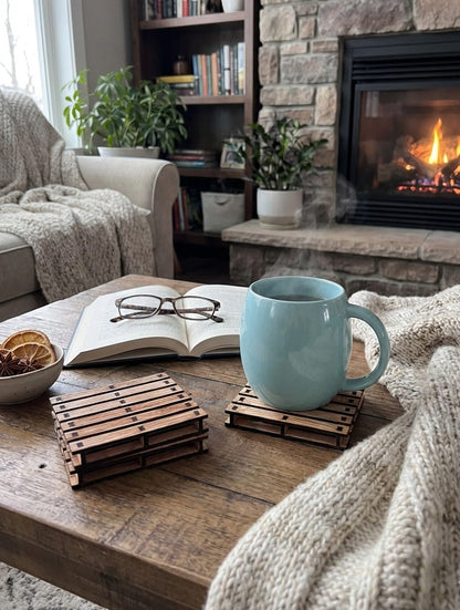 Pack de 4 Posavasos de Madera Diseño Palet con Caja Artesanal