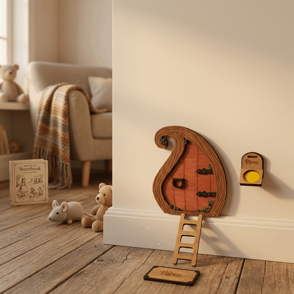 Puerta del Ratoncito Pérez de madera artesanal con caja regalo