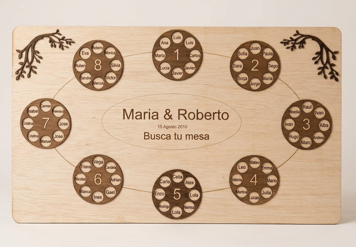 Seating plan boda madera personalizado | Plan de mesas con nombres invitados
