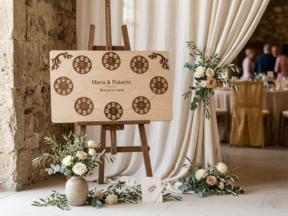Seating plan boda madera personalizado | Plan de mesas con nombres invitados