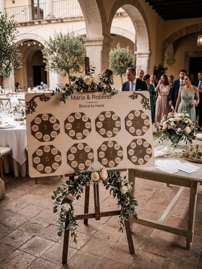 Seating plan boda madera personalizado | Plan de mesas con nombres invitados