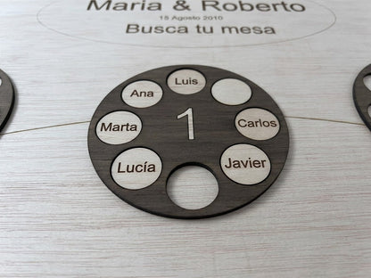 Seating plan boda madera personalizado | Plan de mesas con nombres invitados