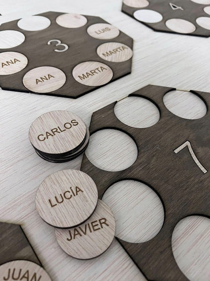 Seating plan boda madera personalizado | Plan de mesas con nombres invitados