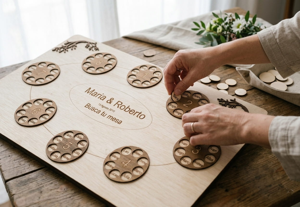 Seating plan boda madera personalizado | Plan de mesas con nombres invitados