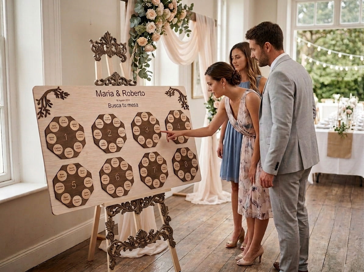 Seating plan boda madera personalizado | Plan de mesas con nombres invitados
