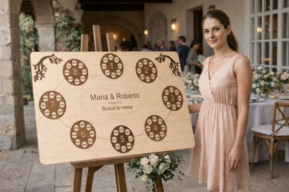 Seating plan boda madera personalizado | Plan de mesas con nombres invitados