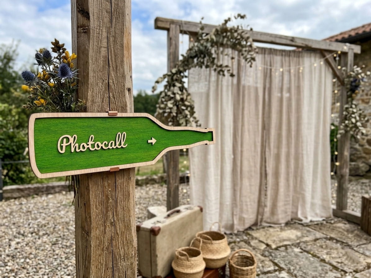 Señal de boda personalizada en madera – Flecha direccional efecto sidra
