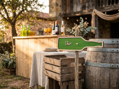 Señal de boda personalizada en madera – Flecha direccional efecto sidra
