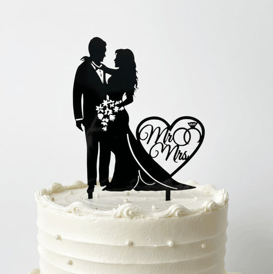 Topper para Tartas de Boda – Pareja con Corazón "Mr & Mrs"